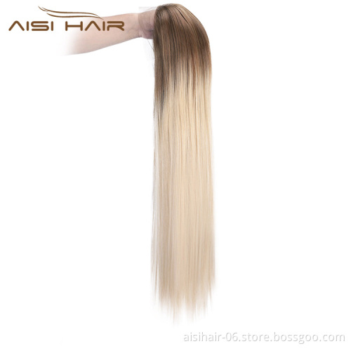 Aisi Hair Ombre Blonde Lace Front Long Wigs Heat Resistant Synthetic Fiber Long Silk Straight Lace Front Wigs For Women